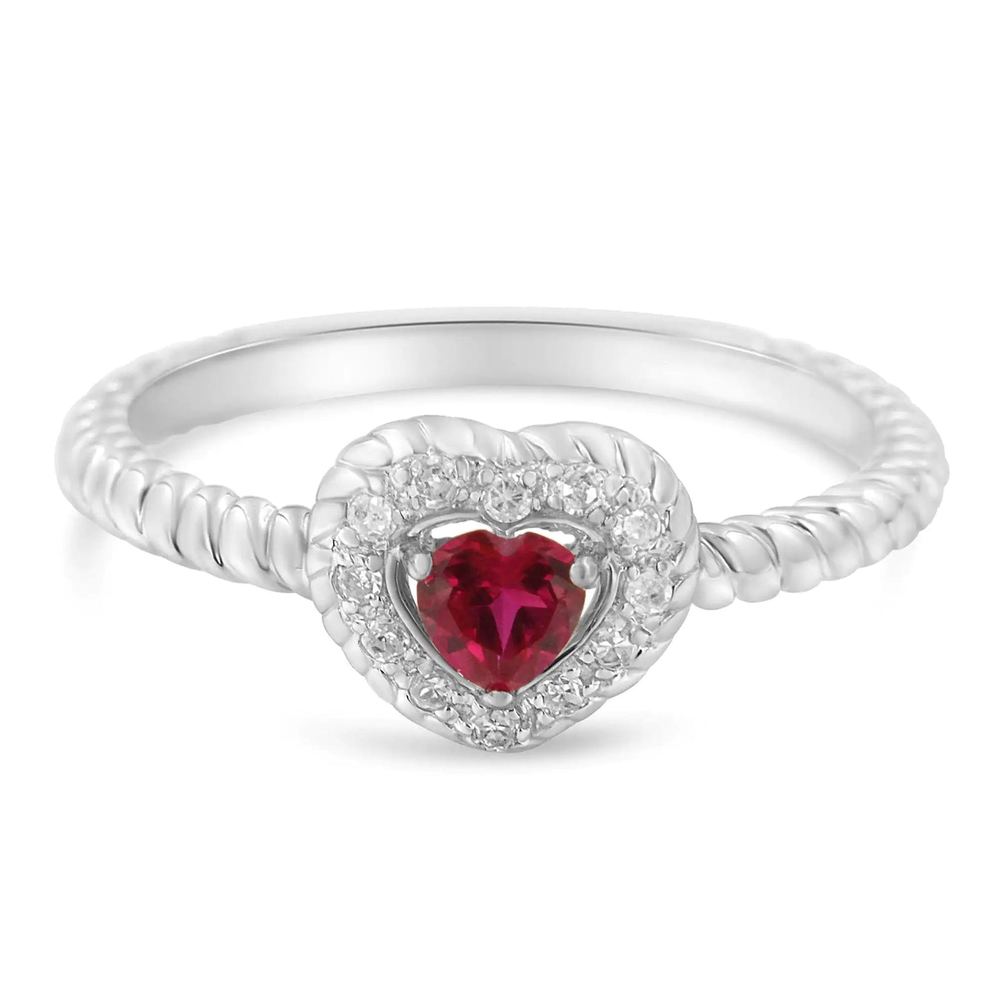 Sterling Silver Ruby Heart Diamond Accent Ring