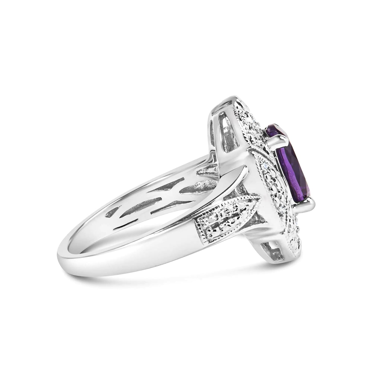 Sterling Silver Purple Amethyst and Round Diamond Cocktail Ring