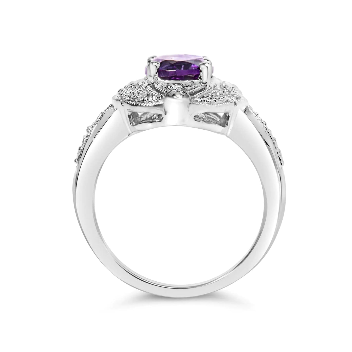 Sterling Silver Purple Amethyst and Round Diamond Cocktail Ring