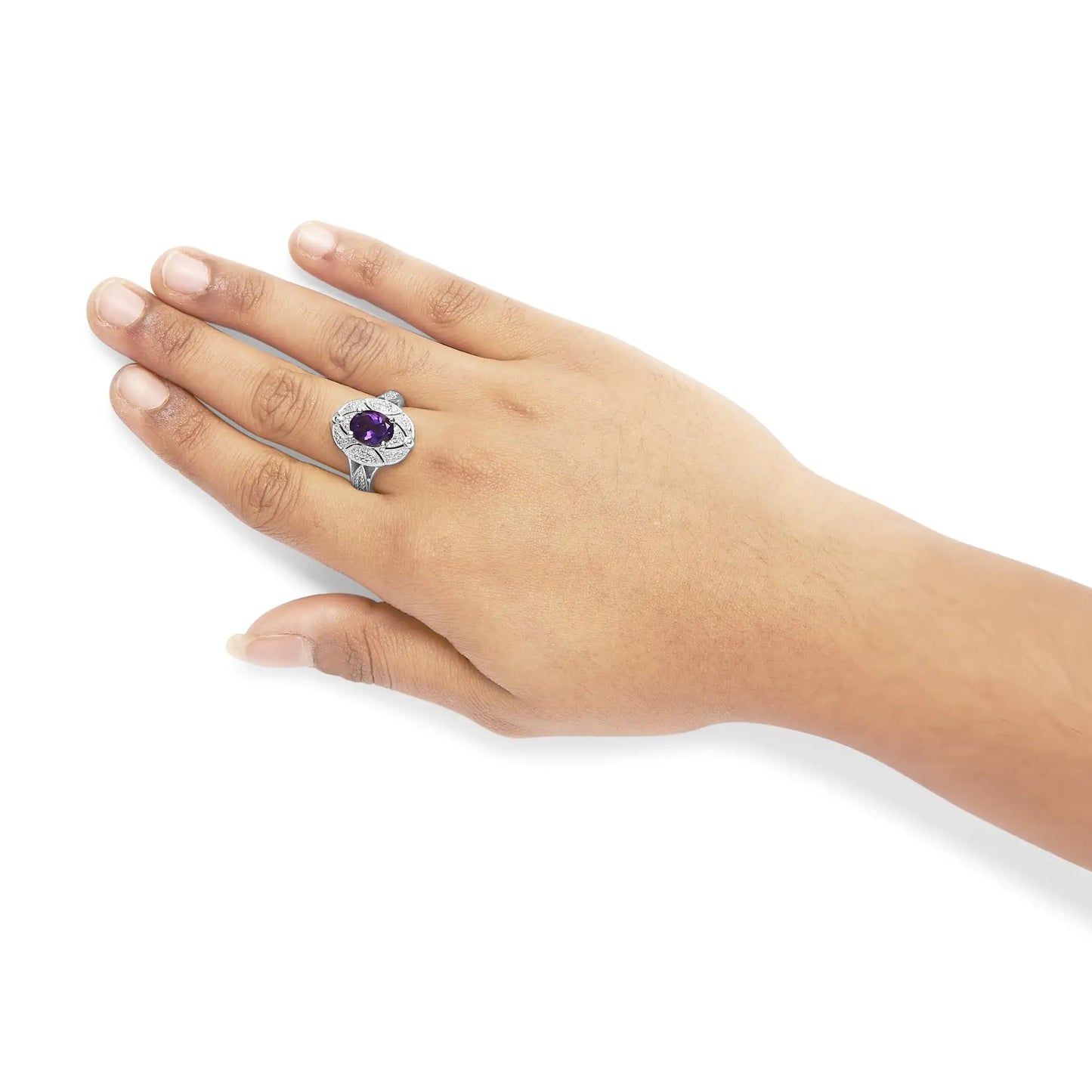 Sterling Silver Purple Amethyst and Round Diamond Cocktail Ring