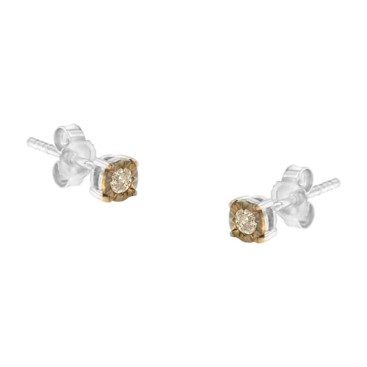 Yellow Gold Champagne Diamond Miracle-Set Stud Earrings