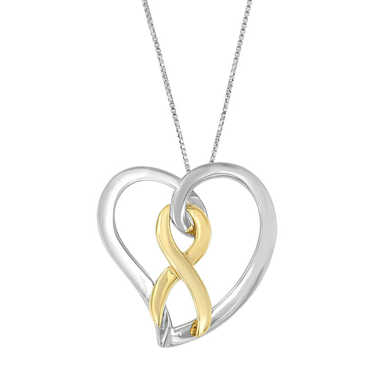 Gold and Silver Heart Bow Pendant Necklace