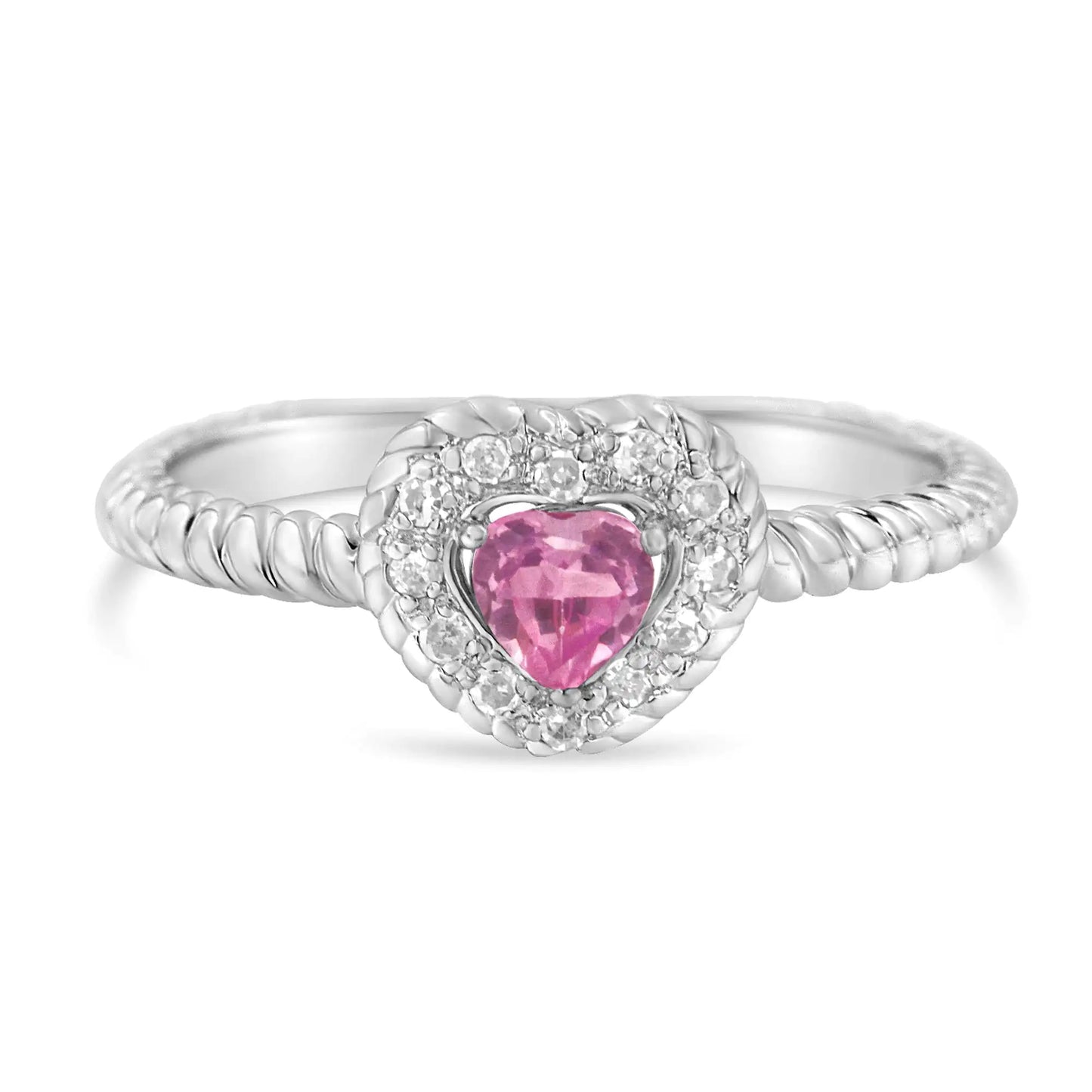 Sterling SilverPink Sapphire Heart and Diamond Accent Ring