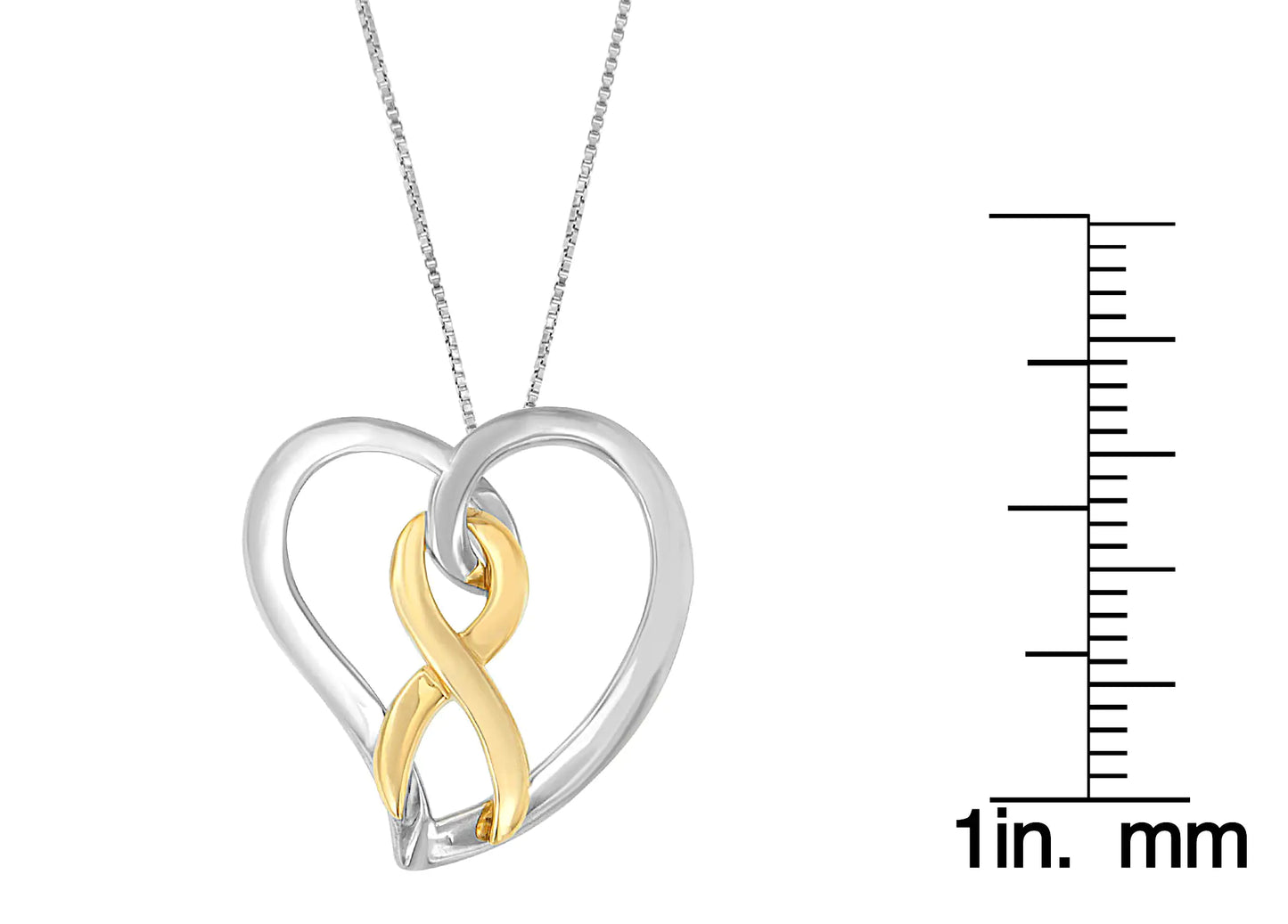 Gold and Silver Heart Bow Pendant Necklace