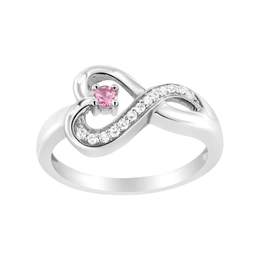 Sterling Silver Diamond Accent and Pink Sapphire Halo Heart Promise Ring