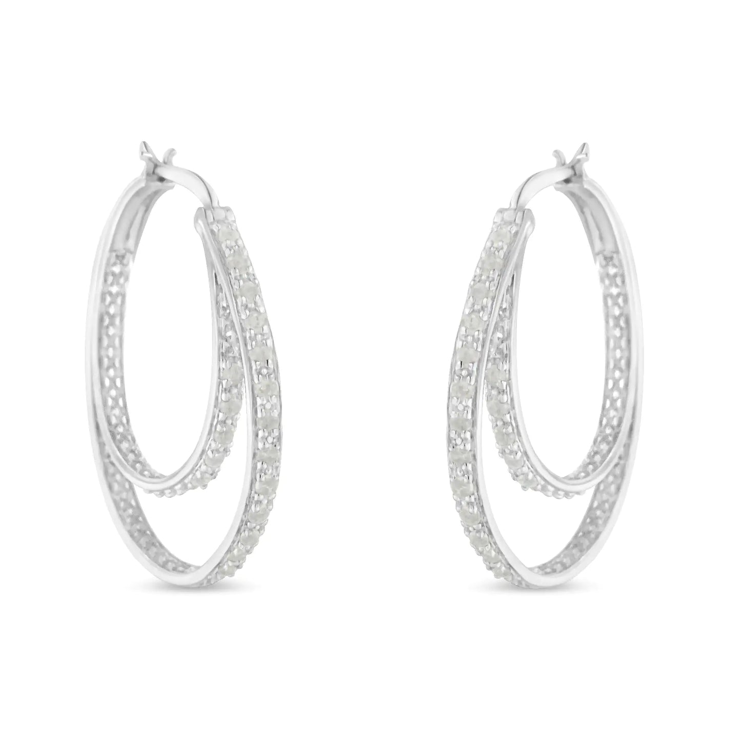 Sterling Silver Miracle-Set Diamond Double Hoop