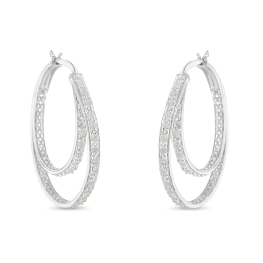 Sterling Silver Miracle-Set Diamond Double Hoop