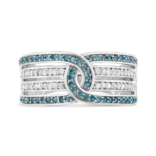 Sterling Silver White and Blue Color Treated Diamond Band Ring