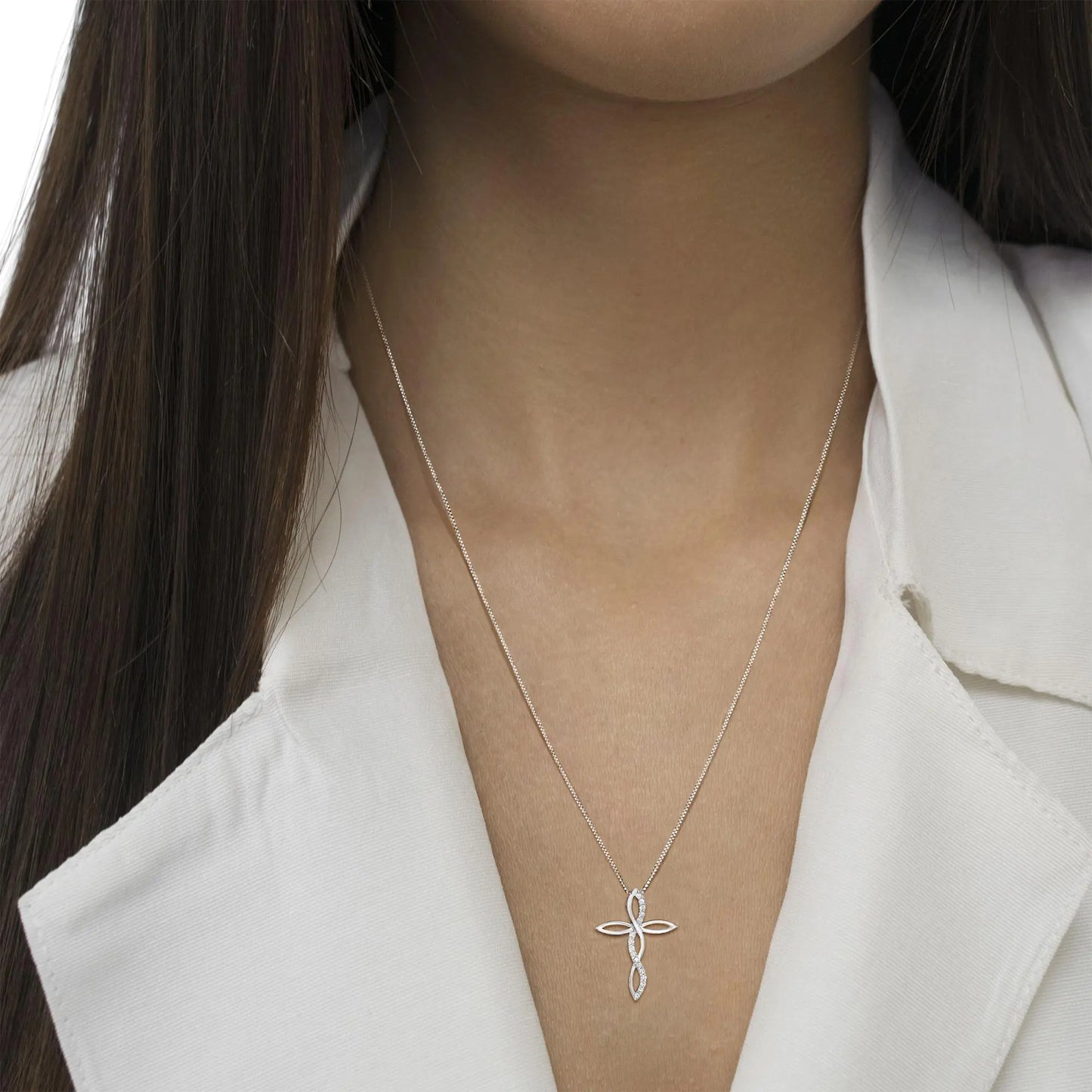 Sterling Silver Diamond Cross Pendant Necklace