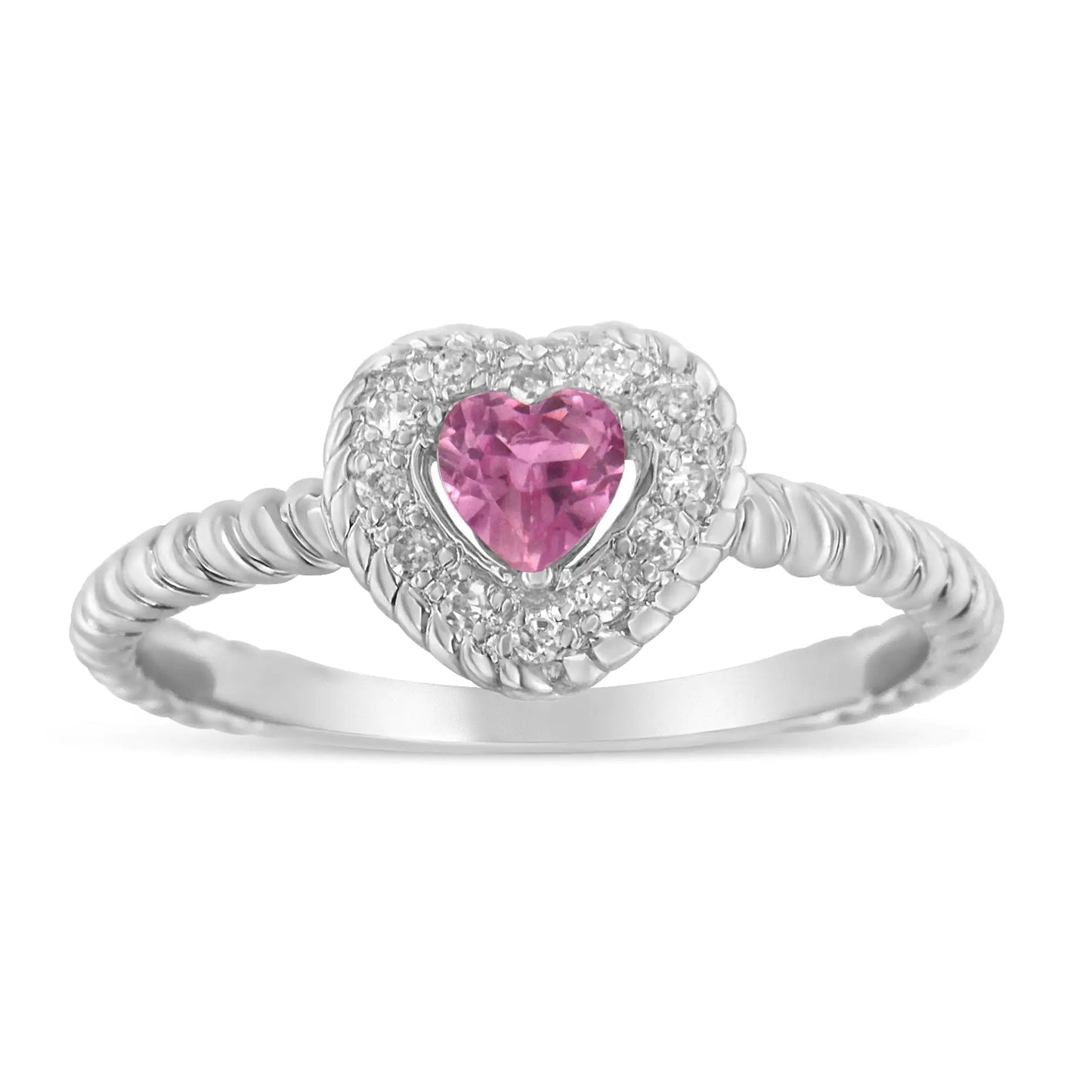 Sterling SilverPink Sapphire Heart and Diamond Accent Ring