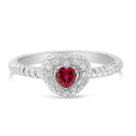 Sterling Silver Ruby Heart Diamond Accent Ring