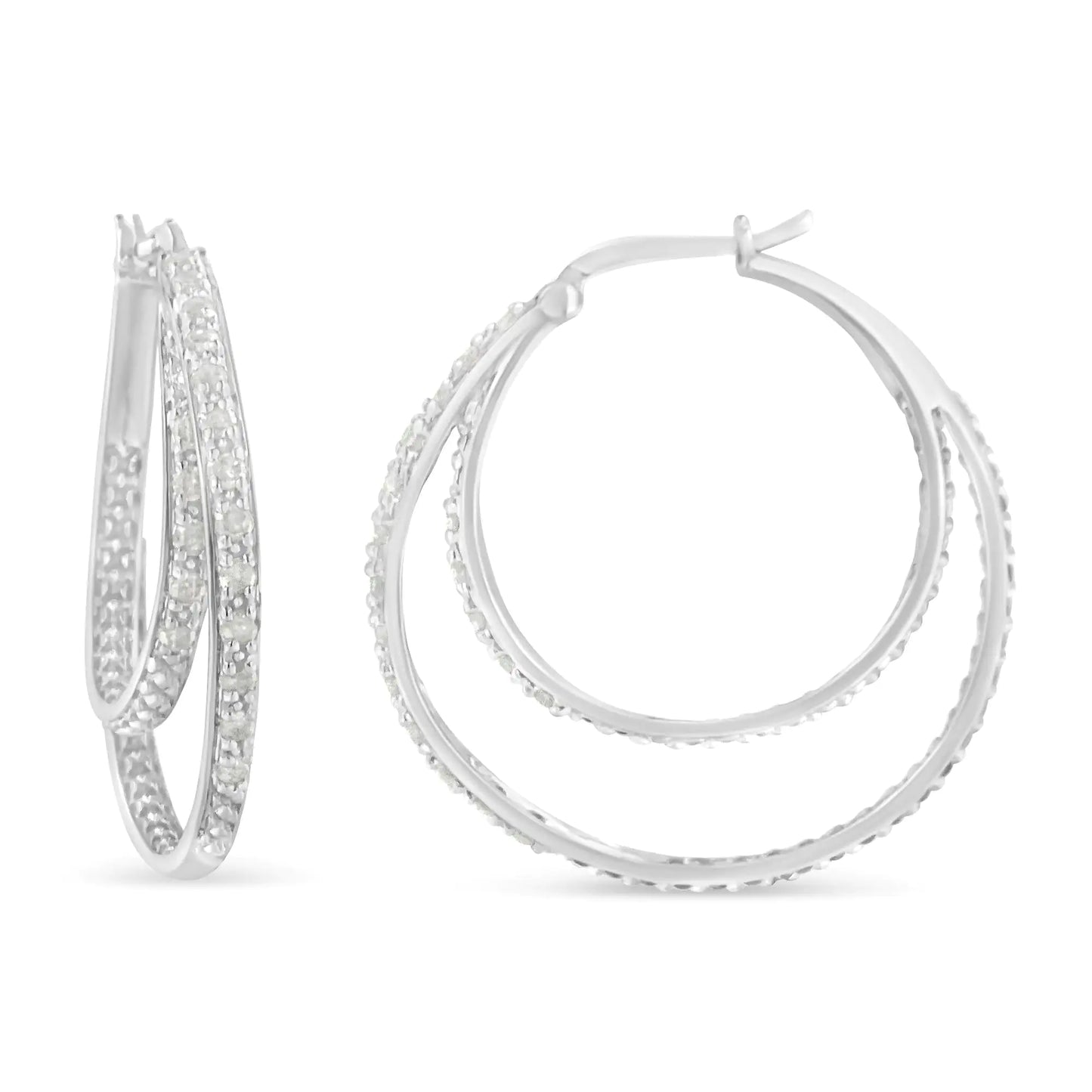 Sterling Silver Miracle-Set Diamond Double Hoop