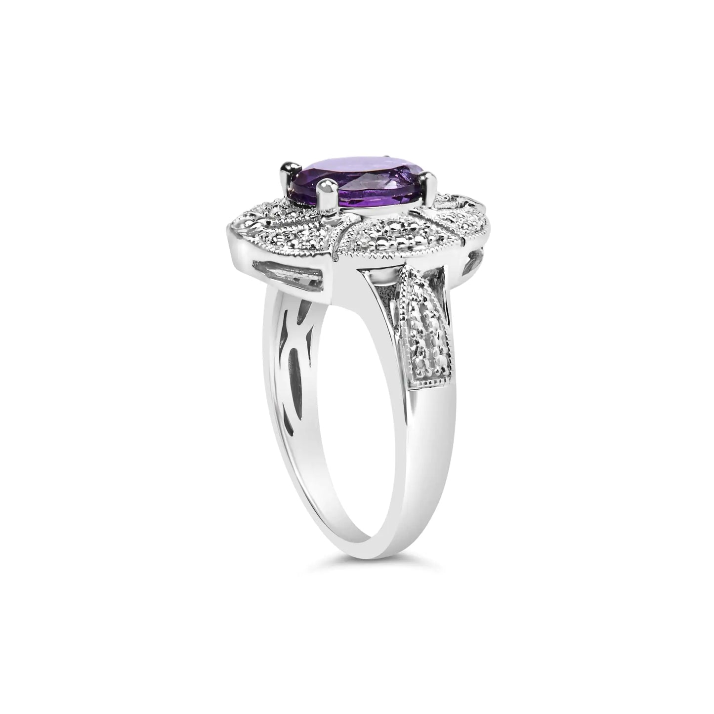 Sterling Silver Purple Amethyst and Round Diamond Cocktail Ring