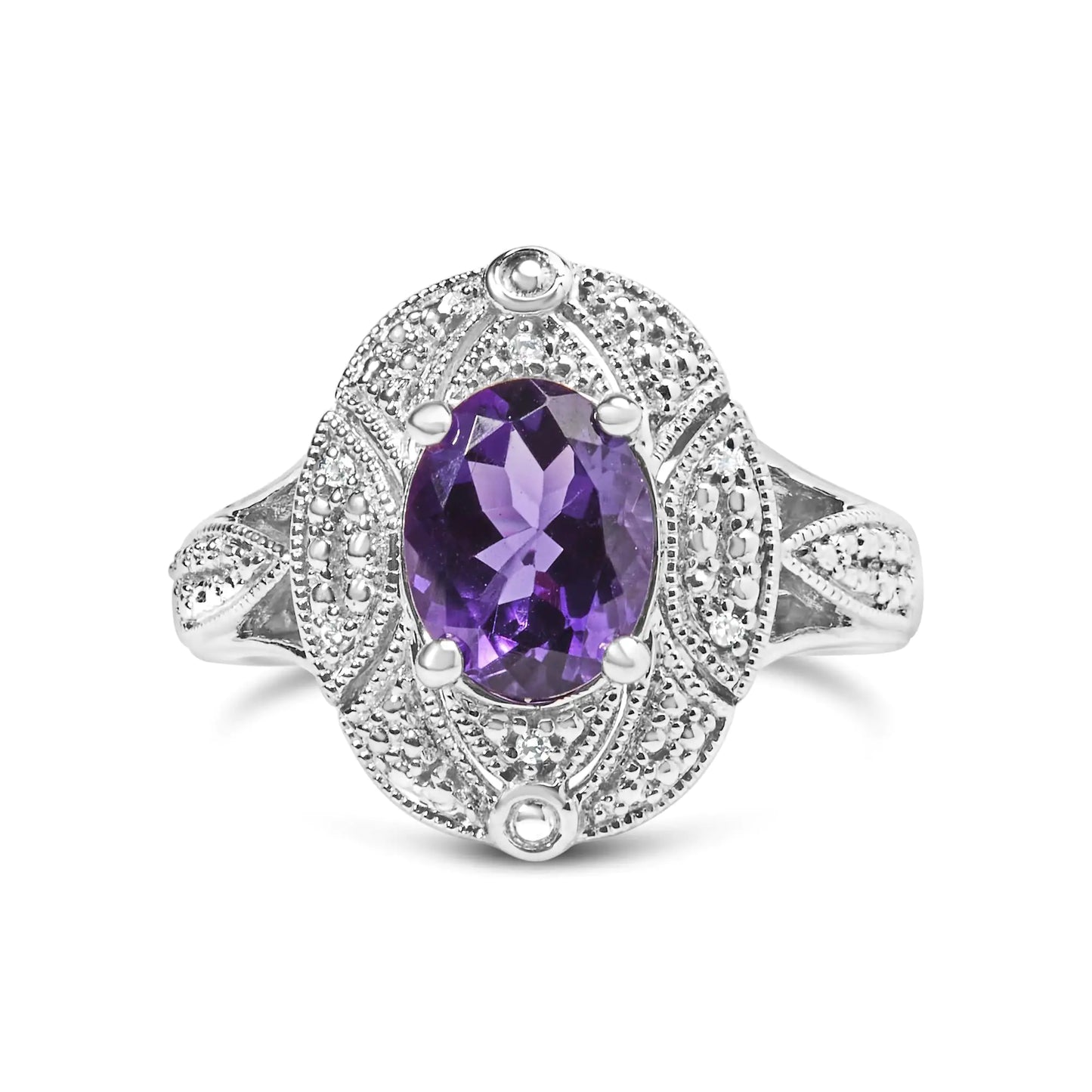 Sterling Silver Purple Amethyst and Round Diamond Cocktail Ring