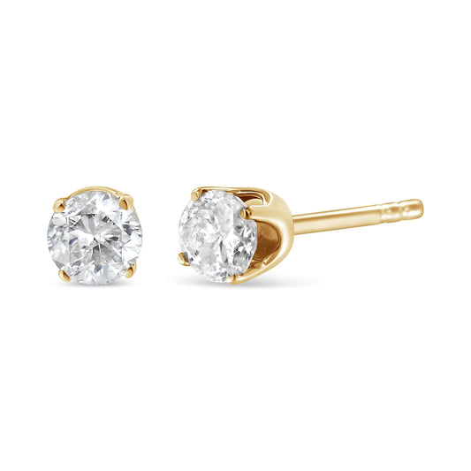 Gold-Tone Sterling Silver Solitaire Diamond Stud Earrings