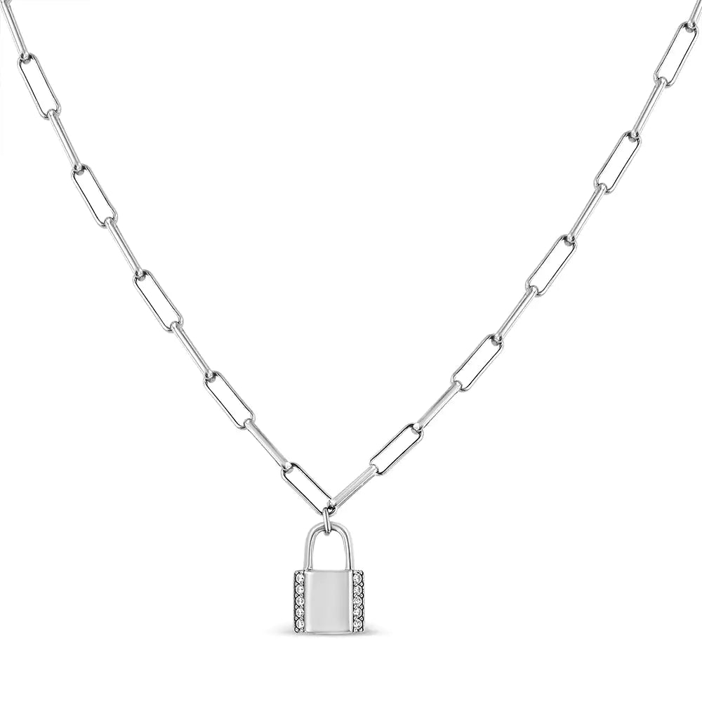 Diamond Lock Pendant Paperclip Chin Necklace