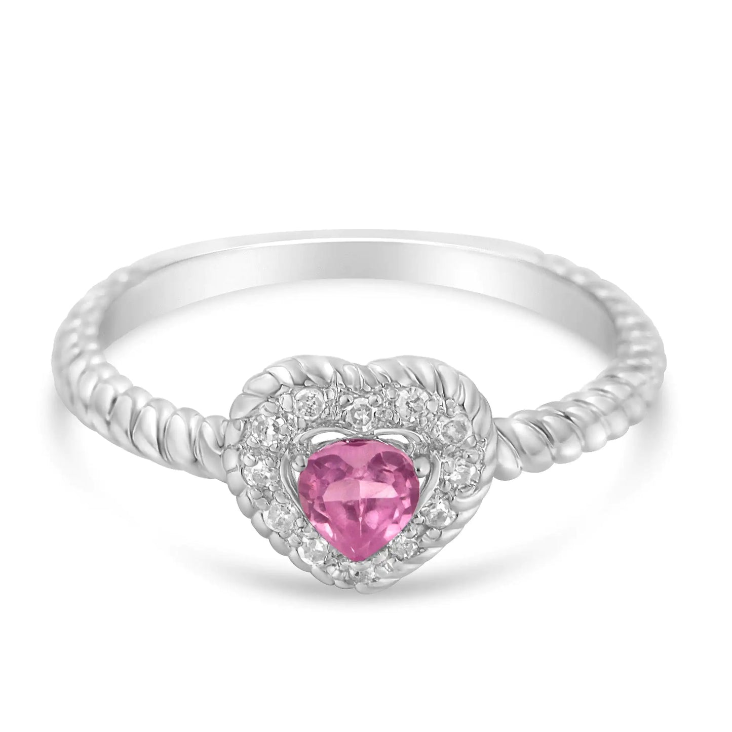 Sterling SilverPink Sapphire Heart and Diamond Accent Ring