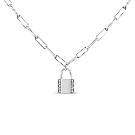 Diamond Lock Pendant Paperclip Chin Necklace